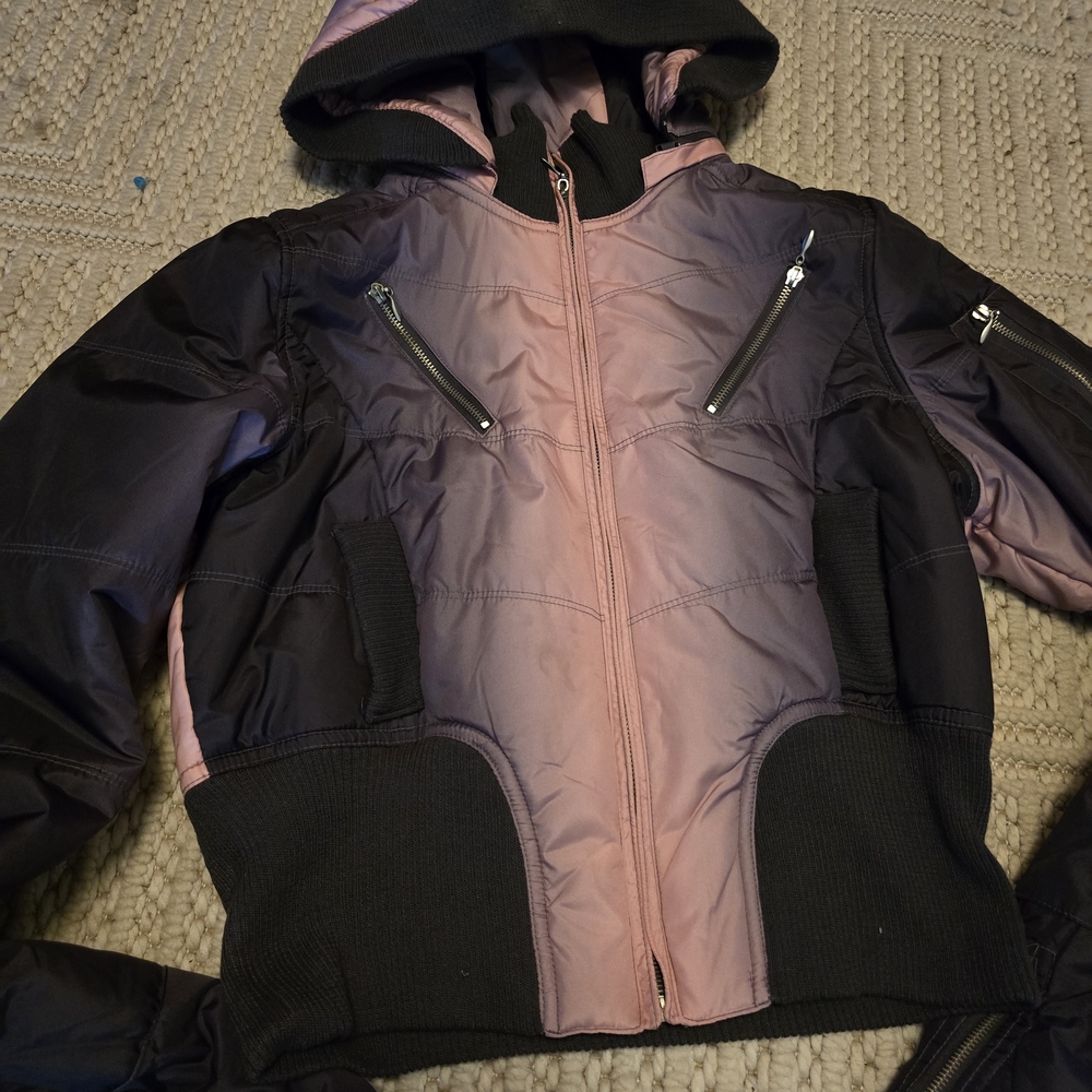 Stylish Trendy hooded jacket with a pink and purple Y2K Platboy BunHooded Jacket